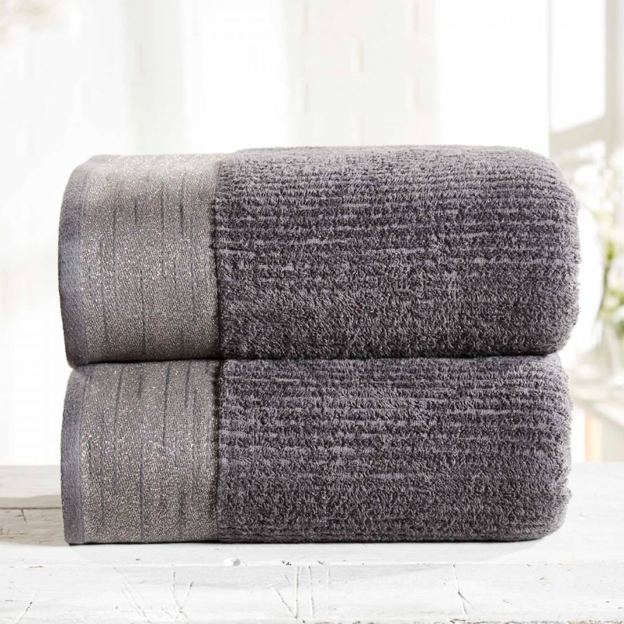 Mayfair Pair of Bath Sheets, Charcoal/Silver - BrandAlley