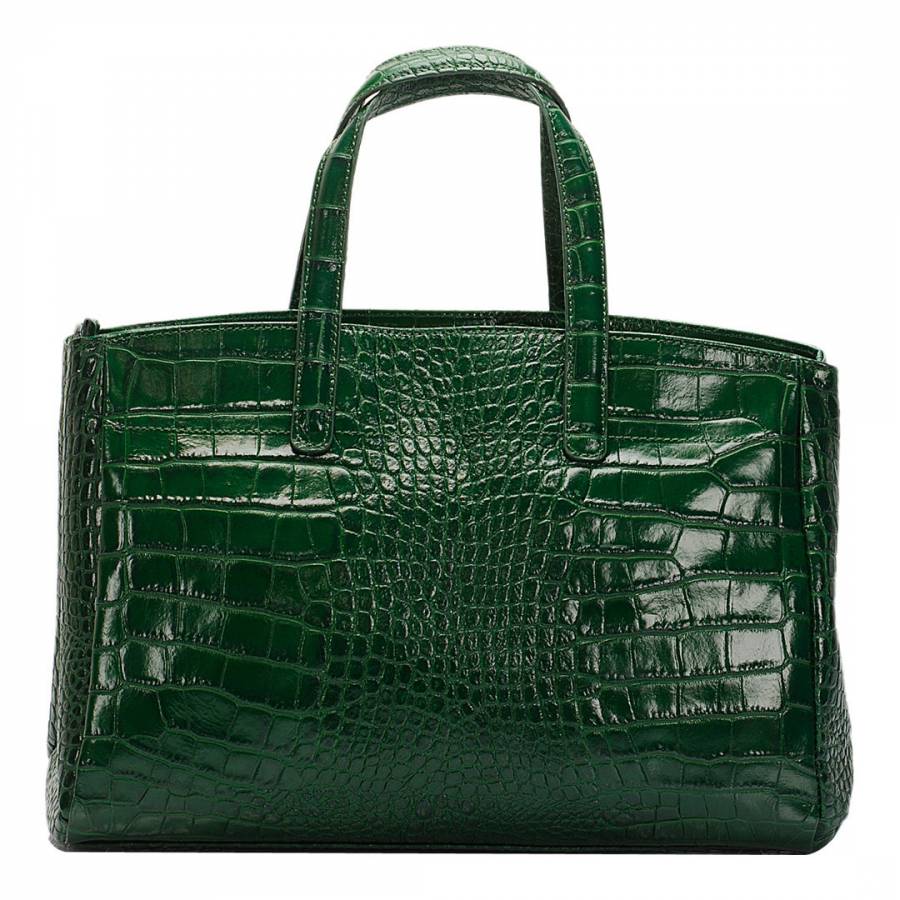 Green Leather Croc Top Handle Bag - BrandAlley