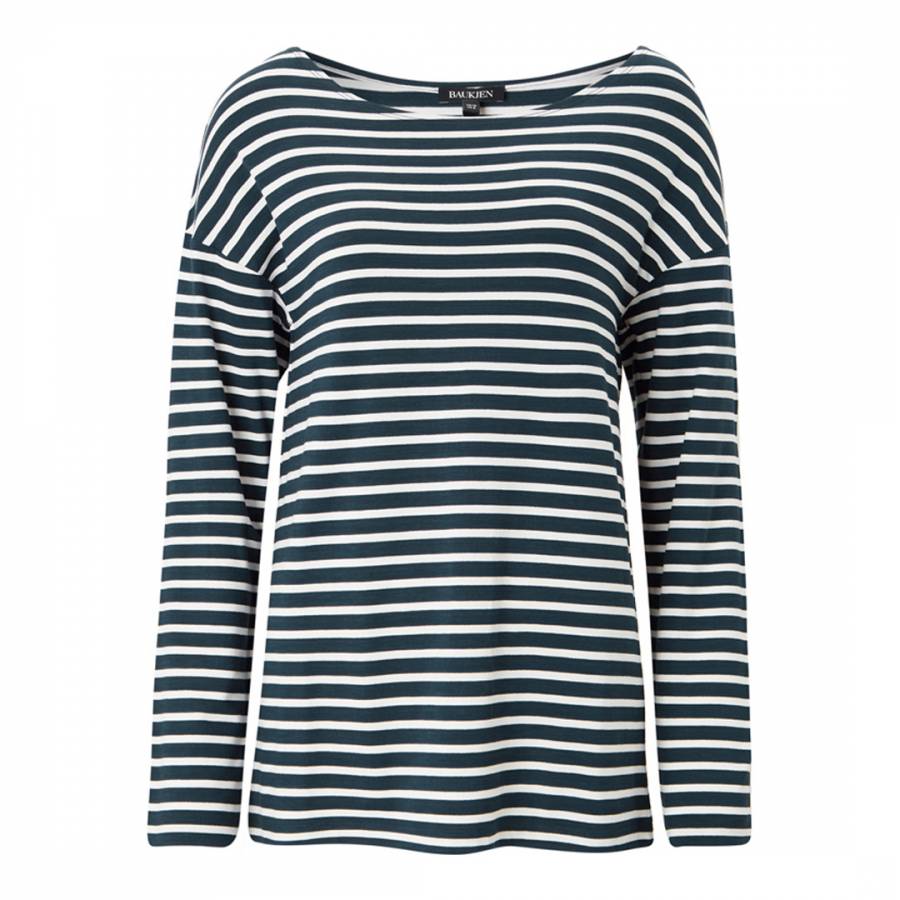 Military Green & White Stripe Remi Relaxed Top - BrandAlley