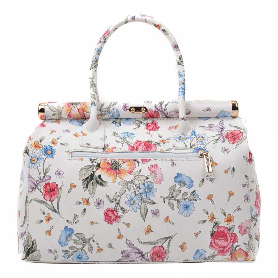 White Floral Leather Bag - BrandAlley