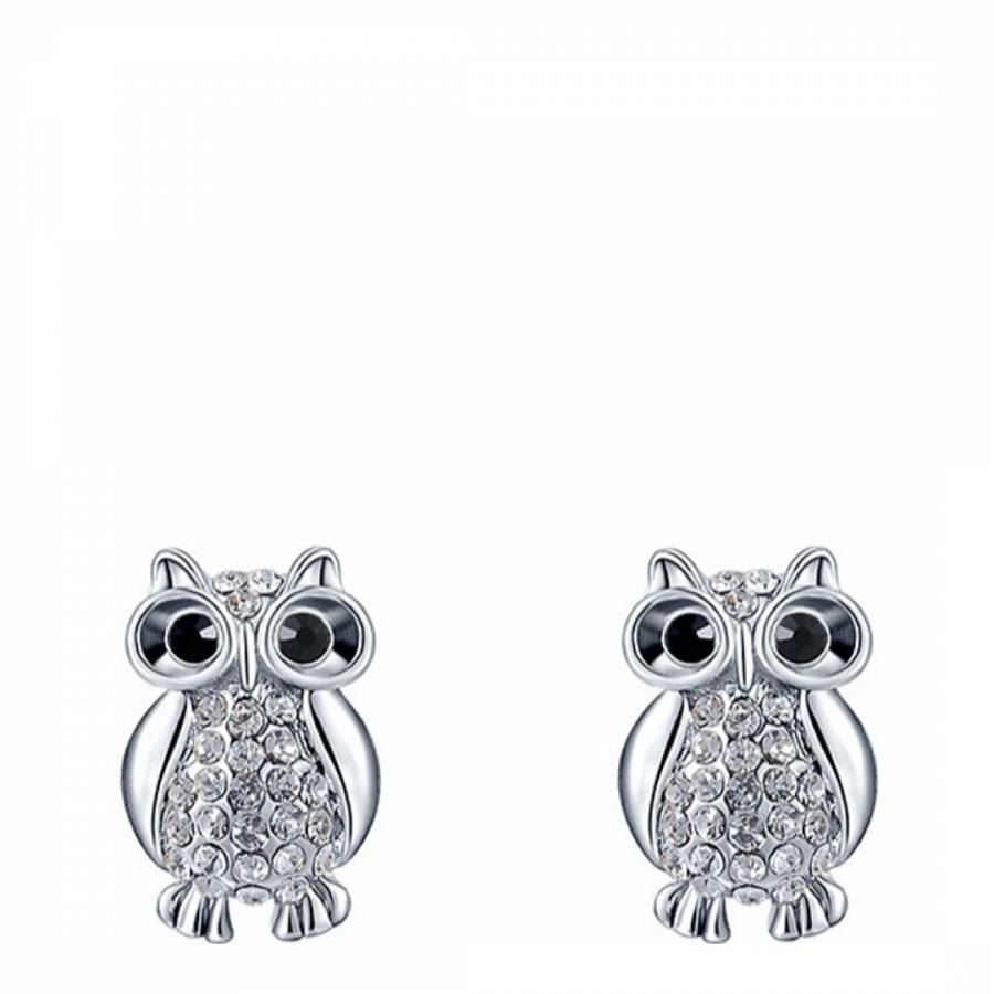 Silver Owl Earrings with Swarovski Crystals - BrandAlley