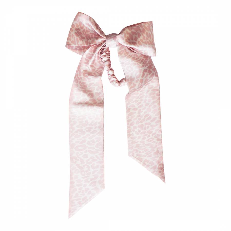 Silk Ribbon & Scrunchie Set, Pink Snow Leopard - BrandAlley