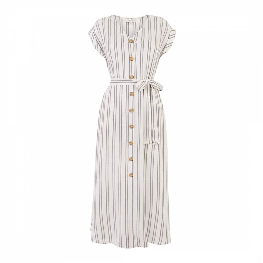 Off White/Blue Stripe Midi Dress - BrandAlley