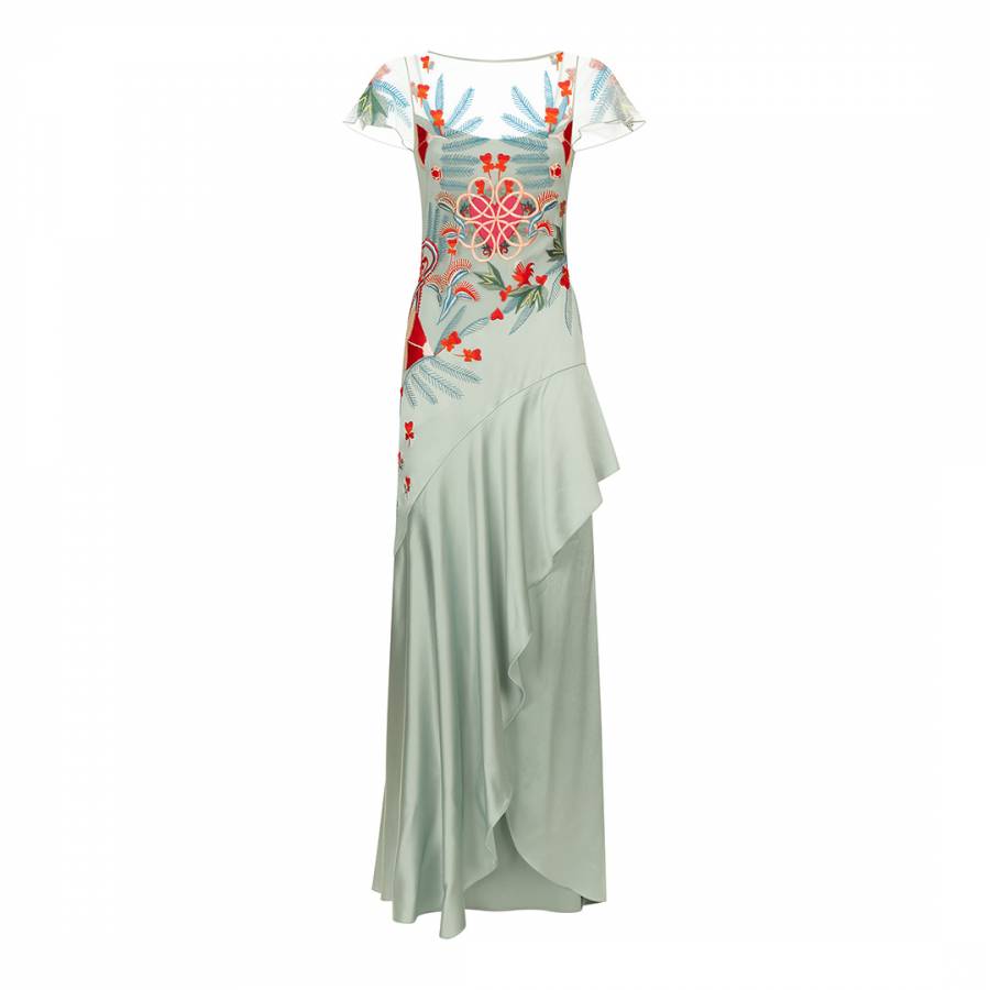 Mint Botanist Silk Blend Long Dress - BrandAlley