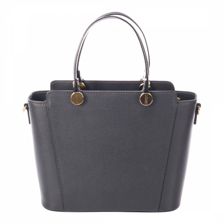 Dark Grey Leather Top Handle Bag - BrandAlley