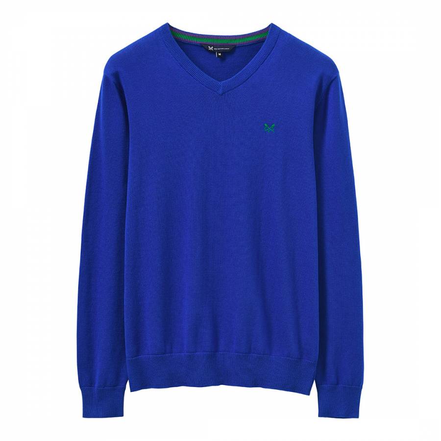 Deep Blue V-Neck Cotton Sweater - BrandAlley