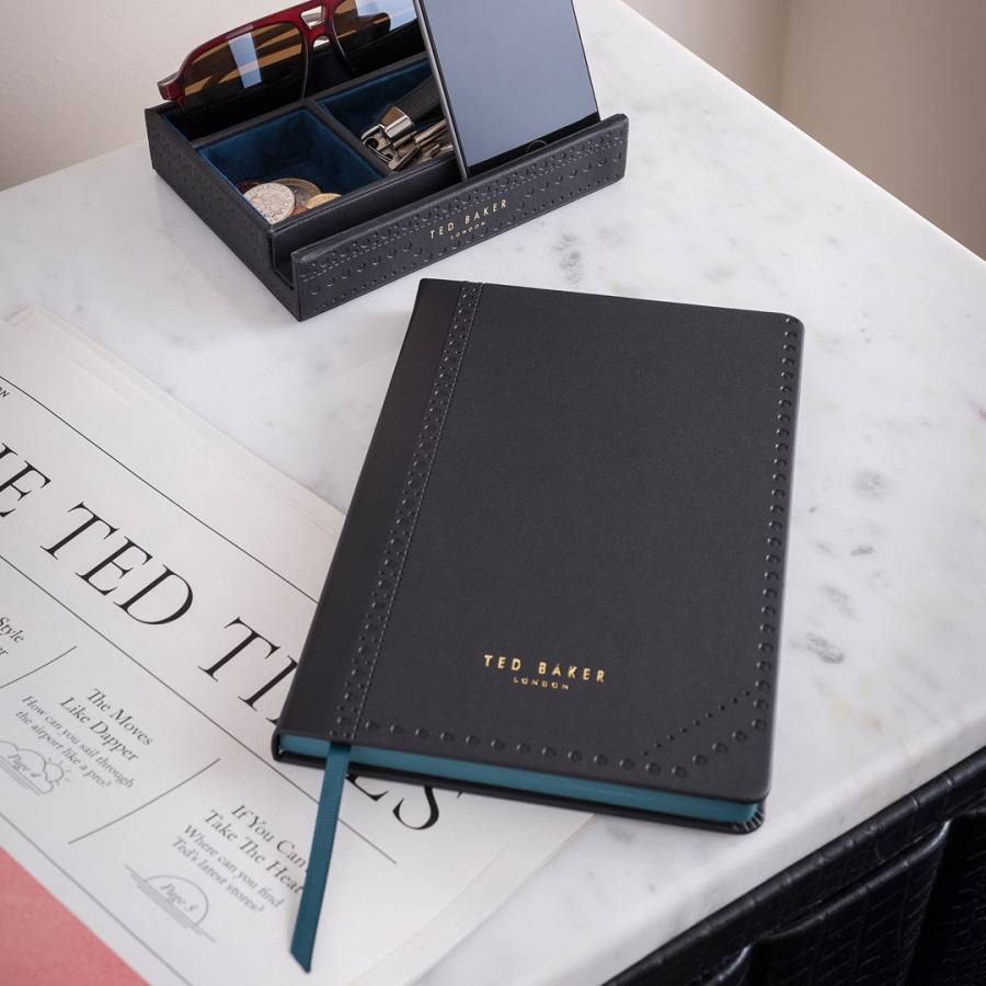 Ted Baker Black Brogue Valet Tray with Phone Stand in Presentation Gift Box 