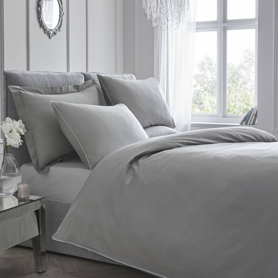 Contrast Piping Double Duvet Cover Set Slate Silver Brandalley