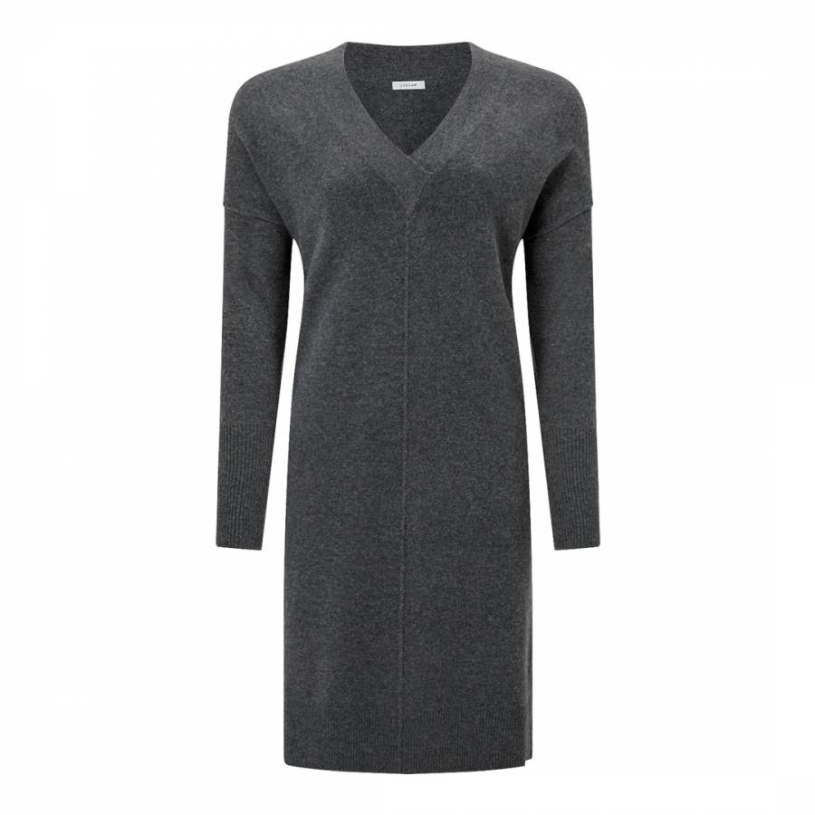 Grey Felted Wool V Neck Dress - BrandAlley