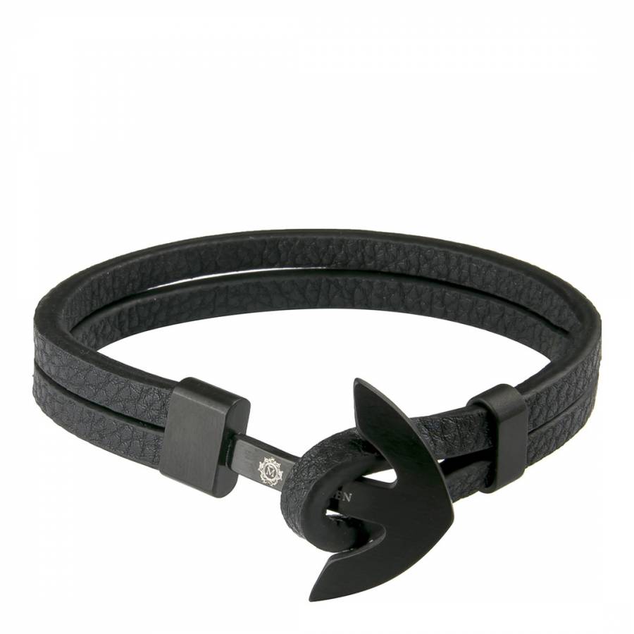 Men's Black Leather Double Strap Bracelet - BrandAlley