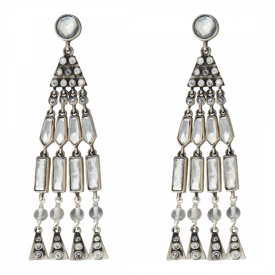 Silver Crystal Tassel Earrings - BrandAlley