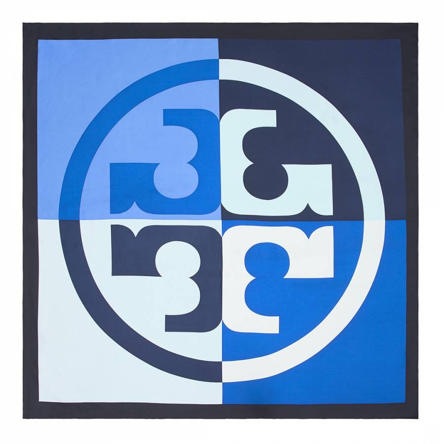 Blue Colour Block Logo Silk Square Scarf - BrandAlley