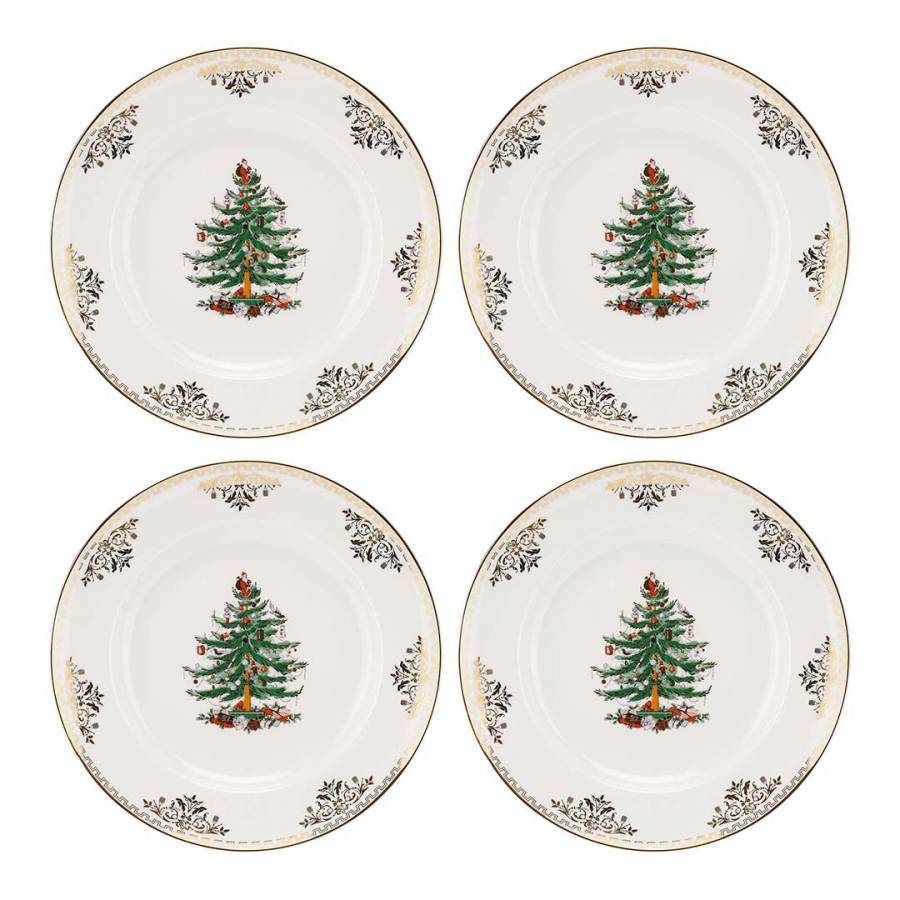 Set of 4 Christmas Tree Gold Side Plates - BrandAlley