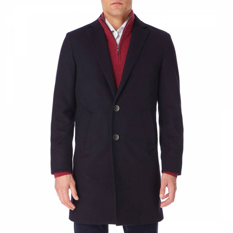 Navy Unstructured Wool/Cashmere Coat - BrandAlley