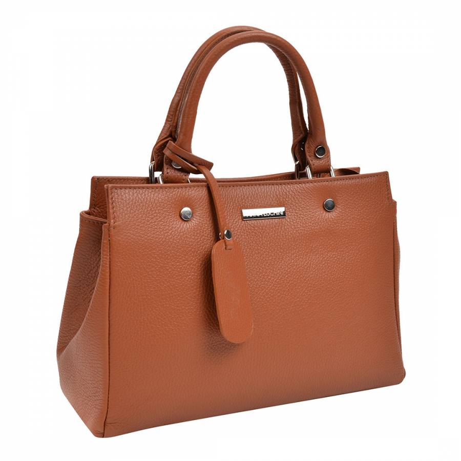 Cognac Leather Top Handle Bag - BrandAlley