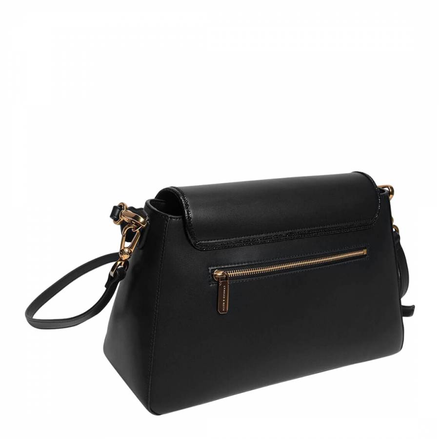 Black Zip Detail Front Flap Bag - BrandAlley