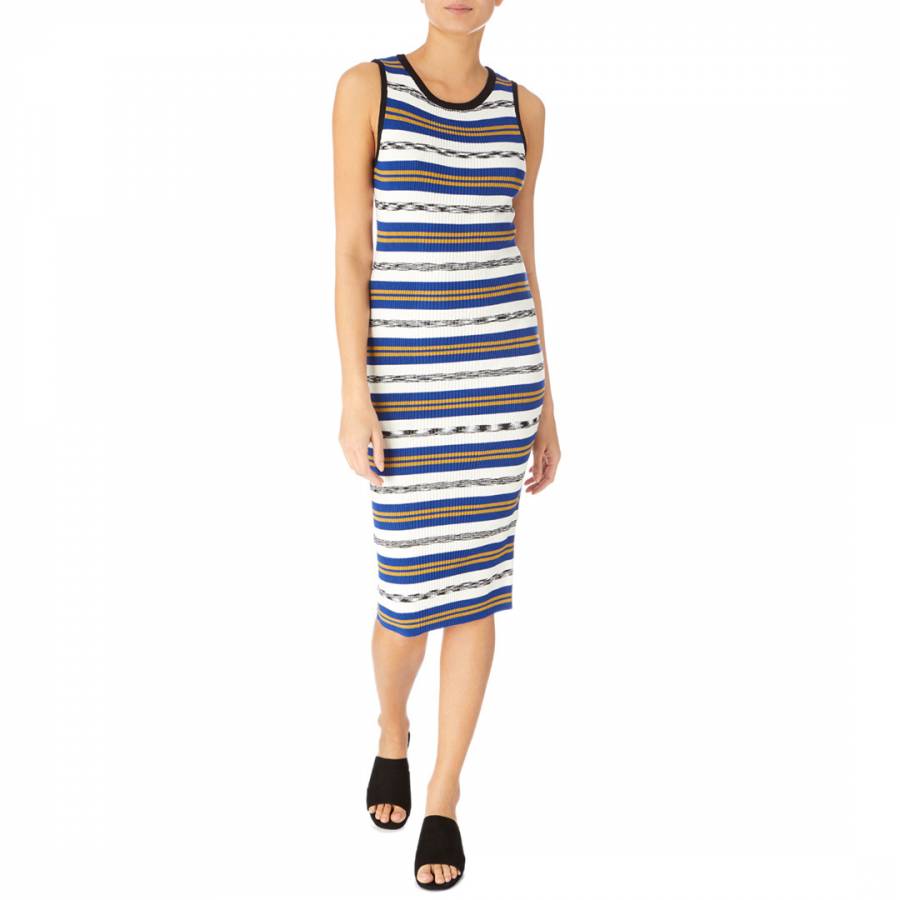 Blue/Multi Stripe Ribbed Knit Dress - BrandAlley