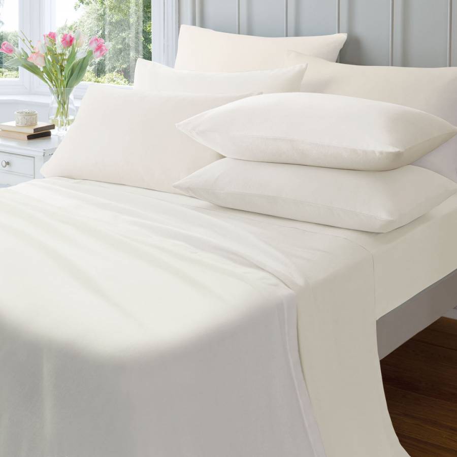 Brushed Cotton Double Fitted Sheet, Cream - BrandAlley