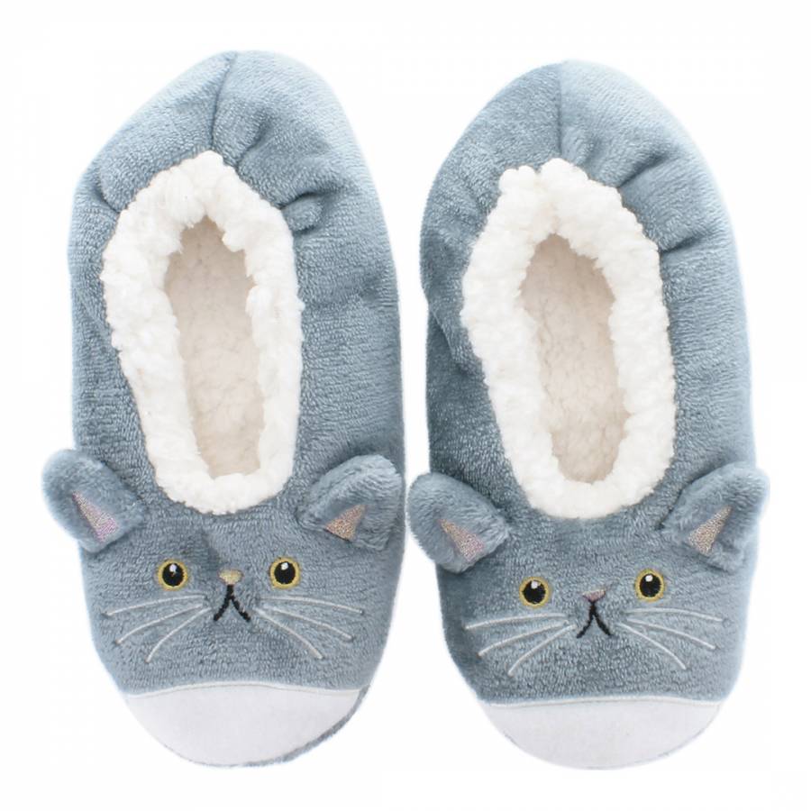 Grey Cat Animal Slippers - BrandAlley