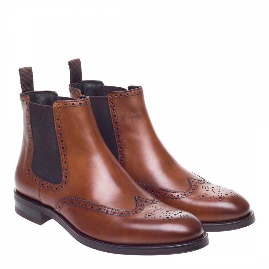 Tan Galway Brogue Chelsea Boots - BrandAlley