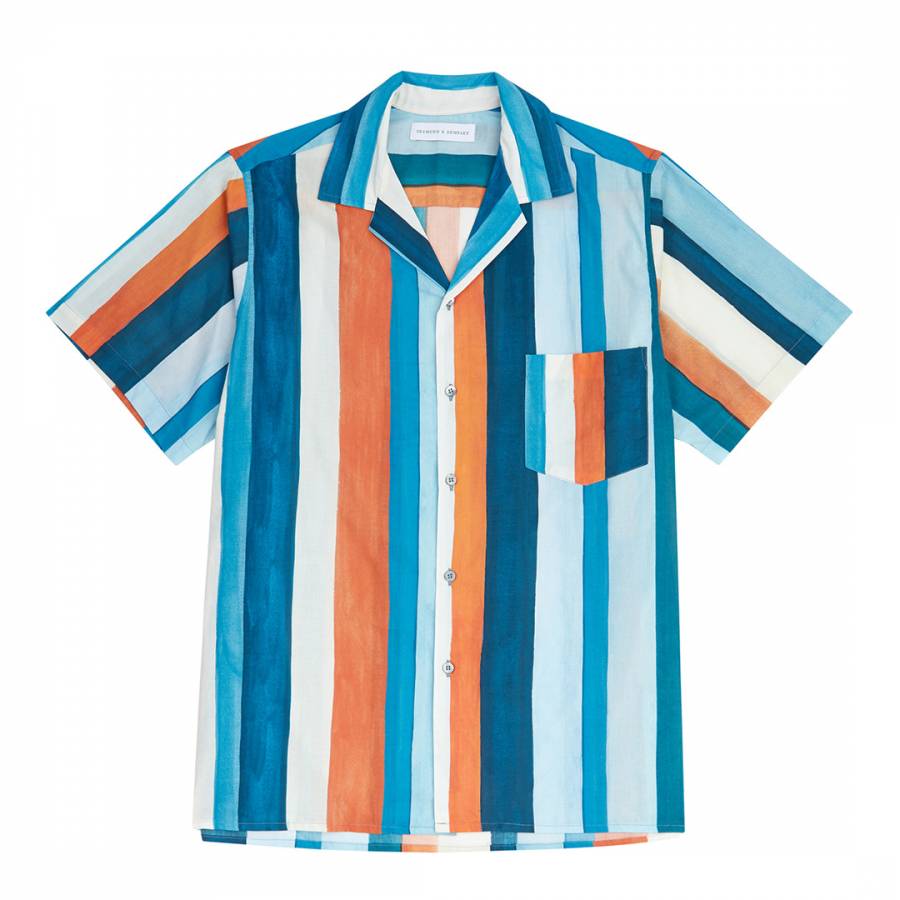 Blue/Orange Stripe Print Shirt - BrandAlley
