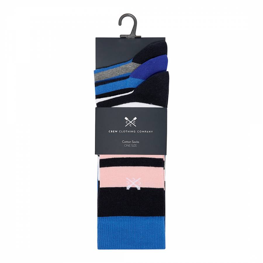 Blue/Pink Stripe 3 Pack Mixed Socks - BrandAlley