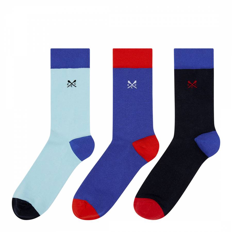 Royal Blue 3 Pack Mixed Socks - BrandAlley