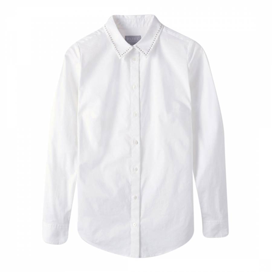 White Stud Collar Cotton Stretch Shirt - BrandAlley