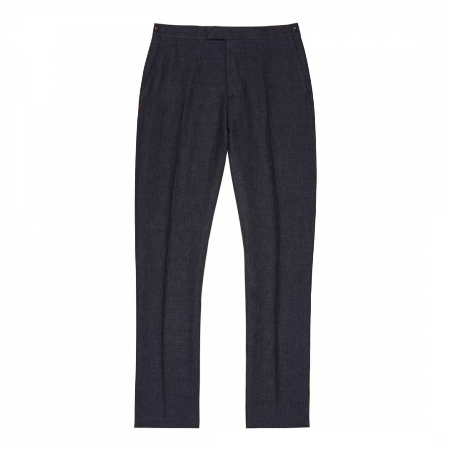 Indigo Portofino Linen Slim Suit Trousers - BrandAlley