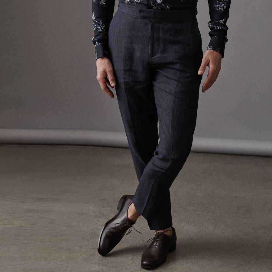 Indigo Portofino Linen Slim Suit Trousers - BrandAlley