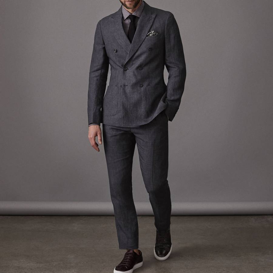 Charcoal Leach Linen Slim Suit Jacket - BrandAlley