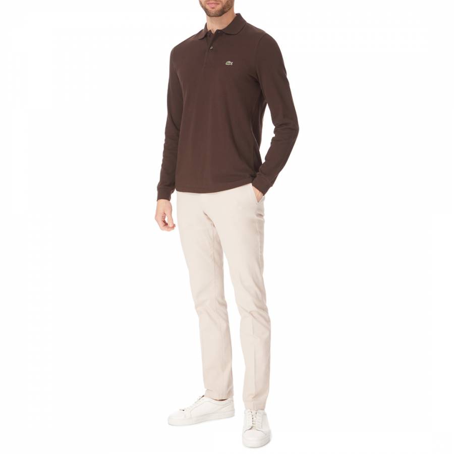 Brown Long Sleeve Classic Cotton Polo Shirt - BrandAlley