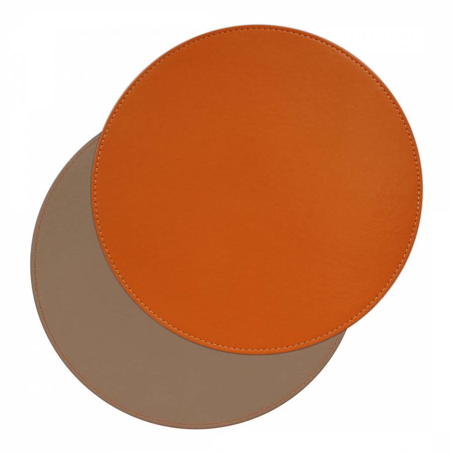 Set of 6 Reversible Orange/Taupe Round Placemats, 38cm - BrandAlley