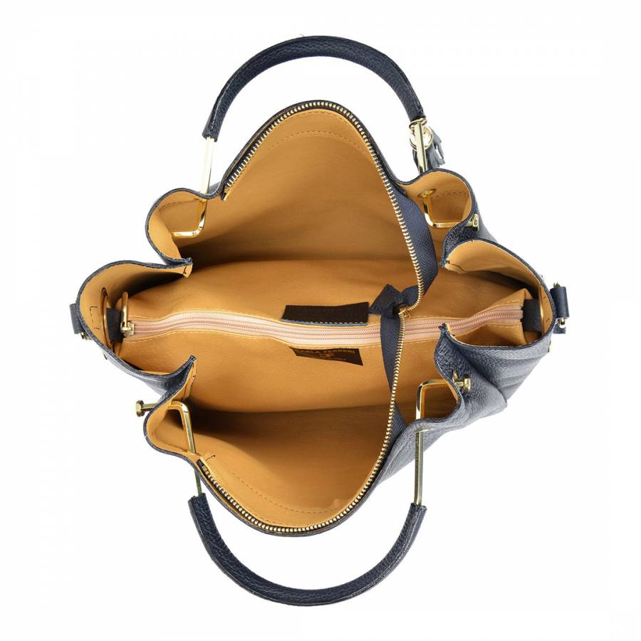 Navy Leather Top Handle Bag - BrandAlley