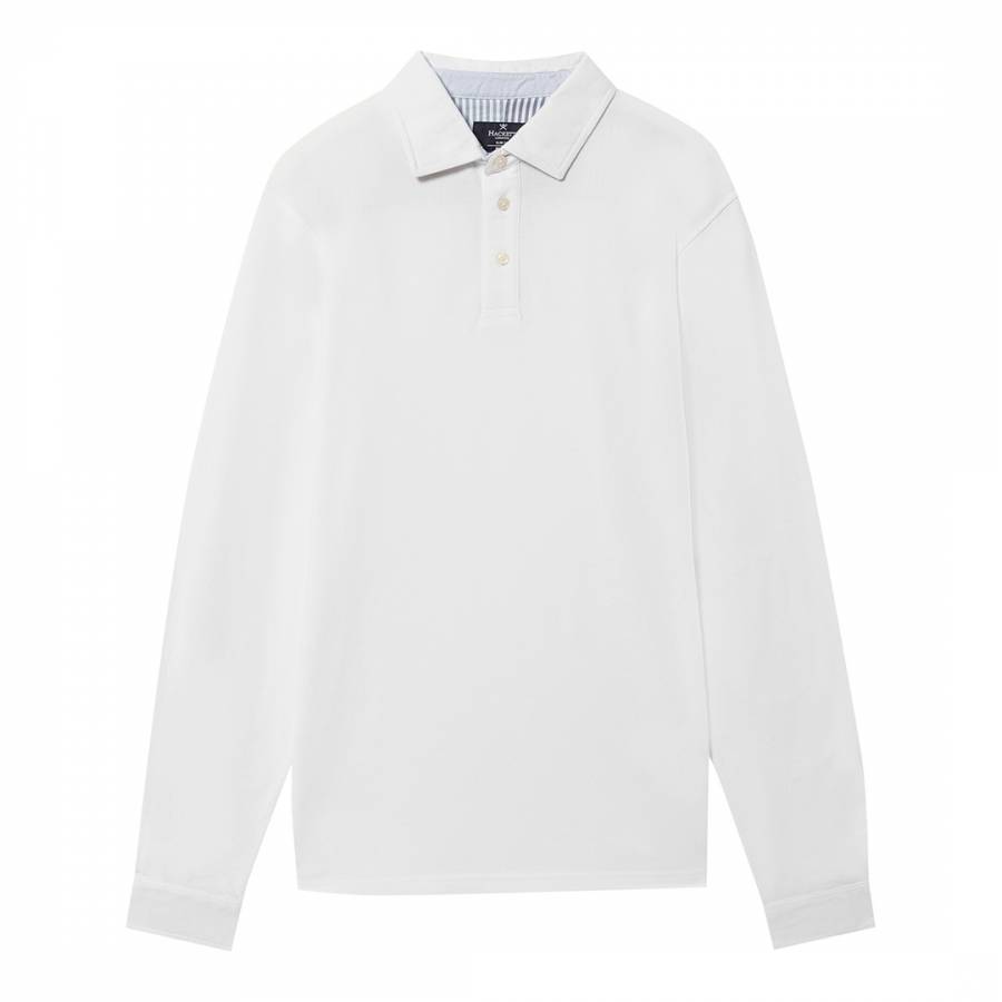 White Woven Long Sleeve Polo Shirt - BrandAlley