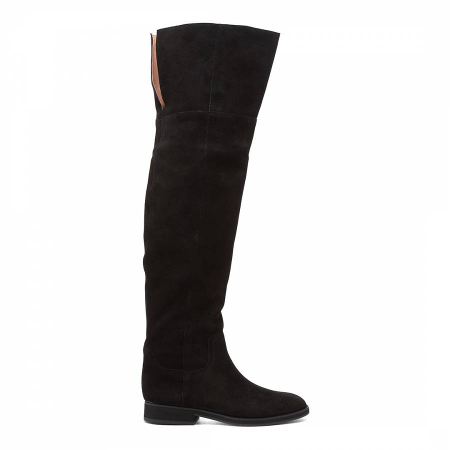Black Suede High Knee Boots - BrandAlley