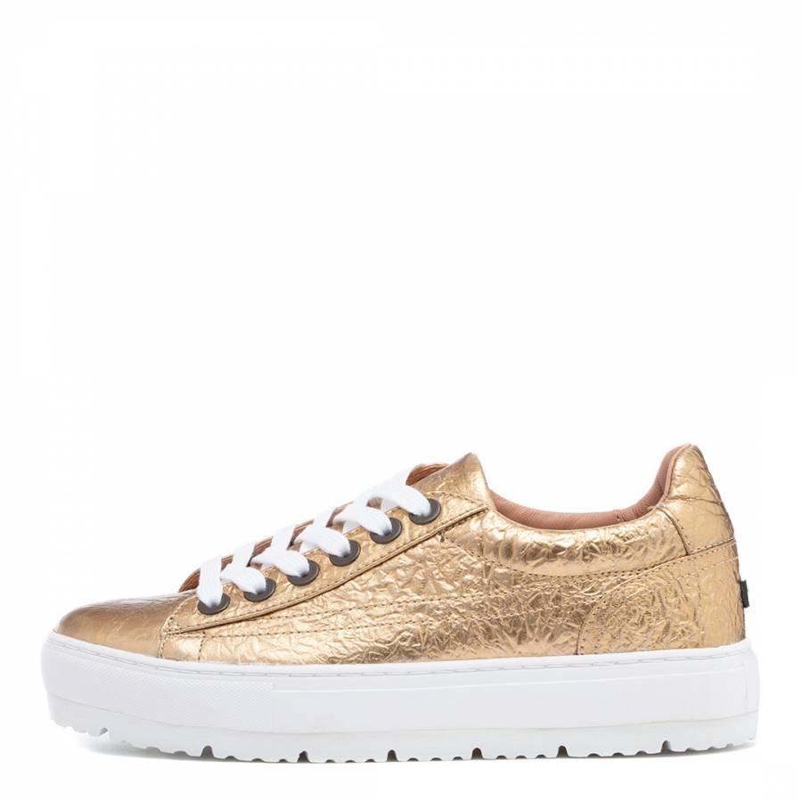 Gold Crinkle Leather Sneakers - BrandAlley
