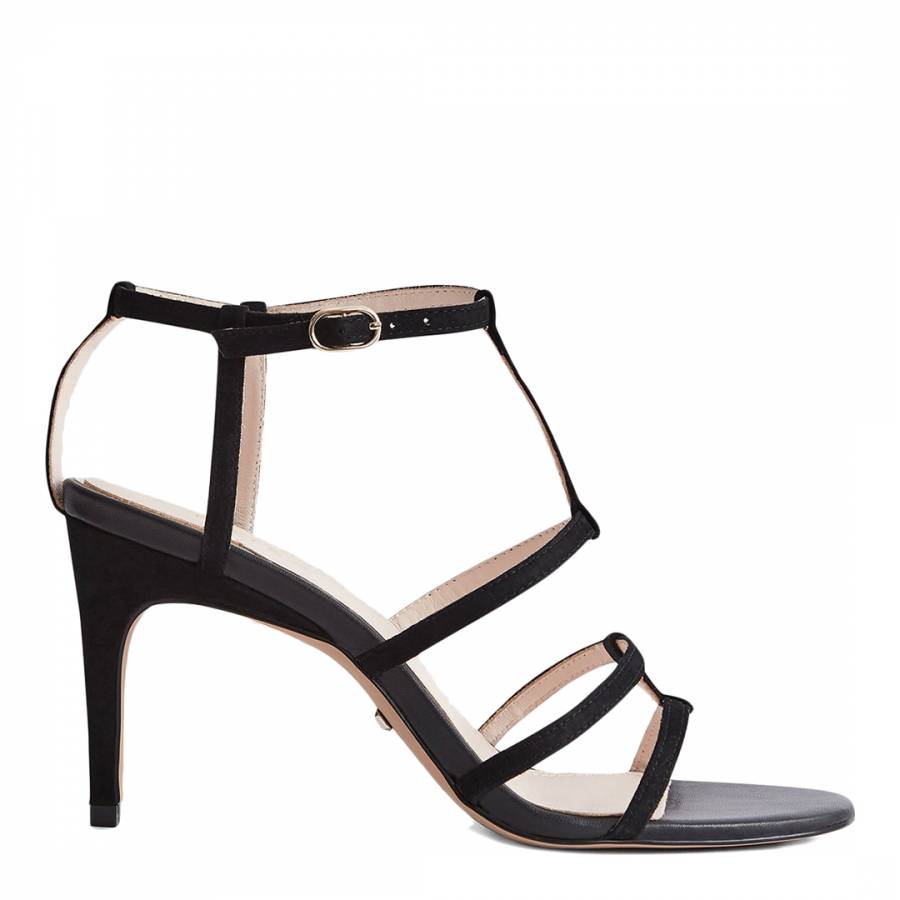 Black Harlow Strappy Leather Heeled Sandals - BrandAlley