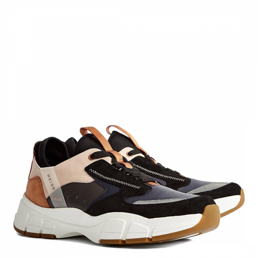 Black/Taupe Liam Monster Leather Sneakers - BrandAlley