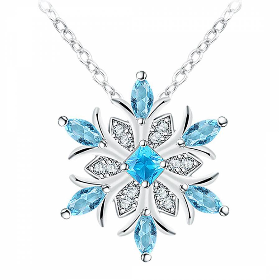 Platinum Plated Sapphire Snowflake Necklace - BrandAlley