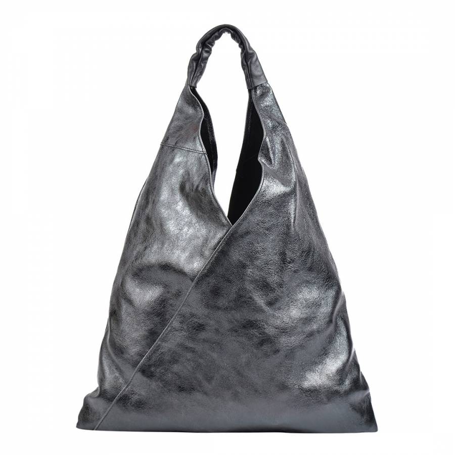 Black Metallic Leather Tote Bag - BrandAlley