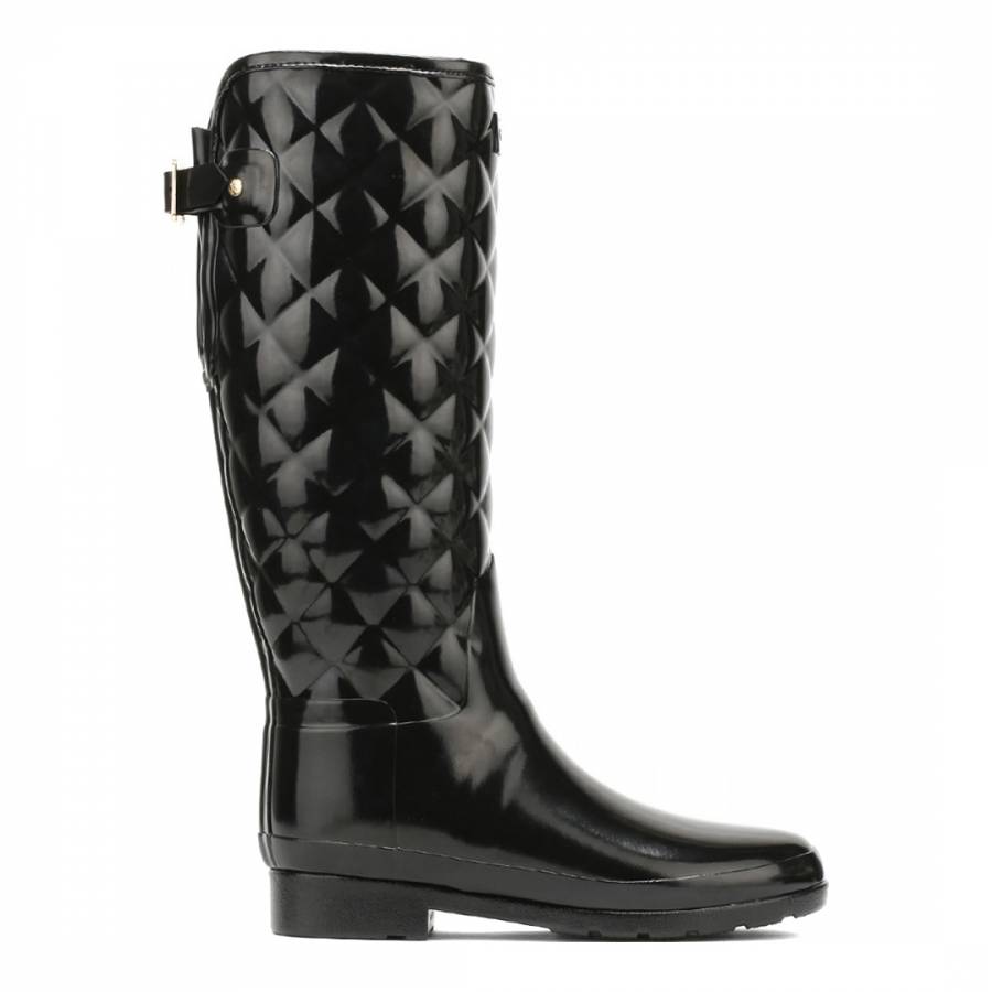 Black Gloss Refined Quilted Tall Wellington Boots - BrandAlley