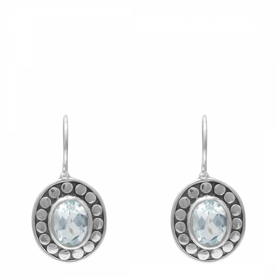 Silver Textured Oval Blue Topaz Drop Earrings - BrandAlley