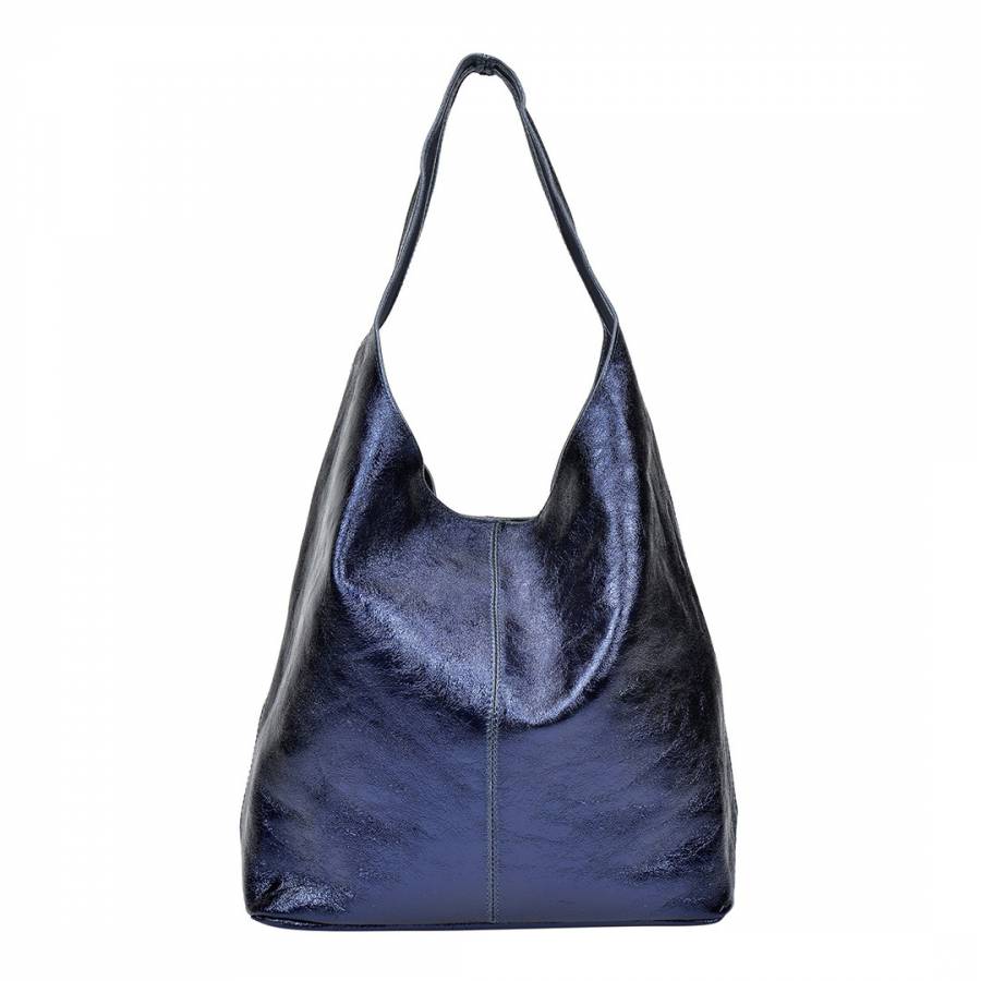 Blue Metallic Leather Shoulder Bag - BrandAlley