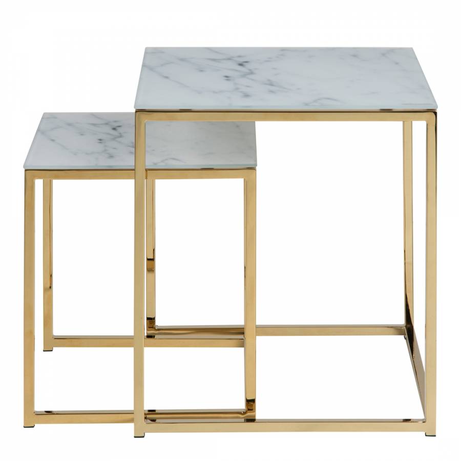 Alisma Nest Of Tables, White Marble, Golden Chrome - BrandAlley