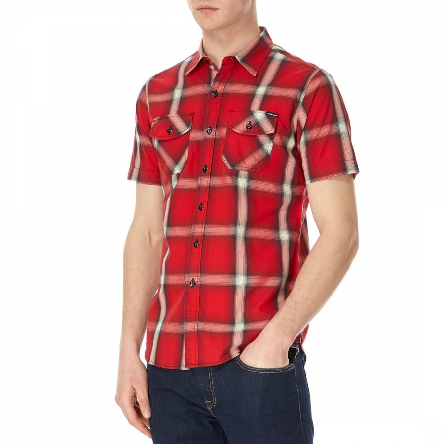 Red Multi Check Short Sleeve Shirt - BrandAlley