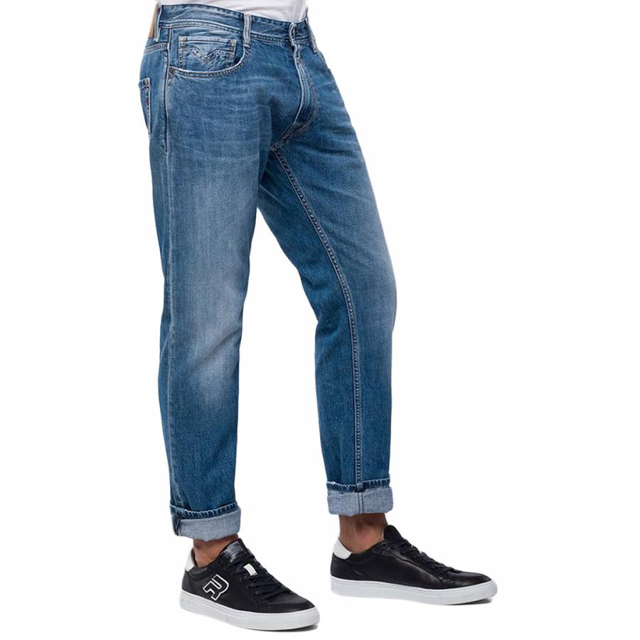 Mid Blue Rob Straight Tapered Jeans - BrandAlley