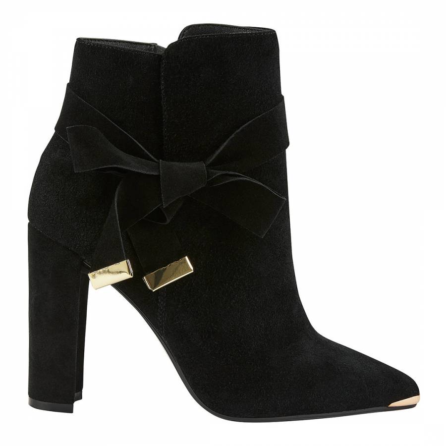 Black Sailly Suede Soft Bow Ankle Boots - BrandAlley