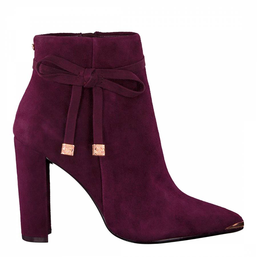 Maroon Suede Bow Ankle Boots - BrandAlley