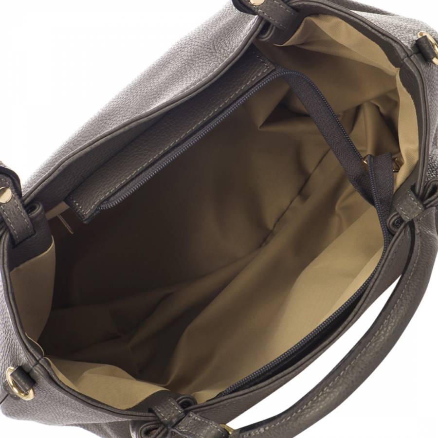 Dark Grey Leather Handbag - BrandAlley